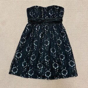 ✰ black and silver strapless sweetheart neckline lace mini dress ✰
